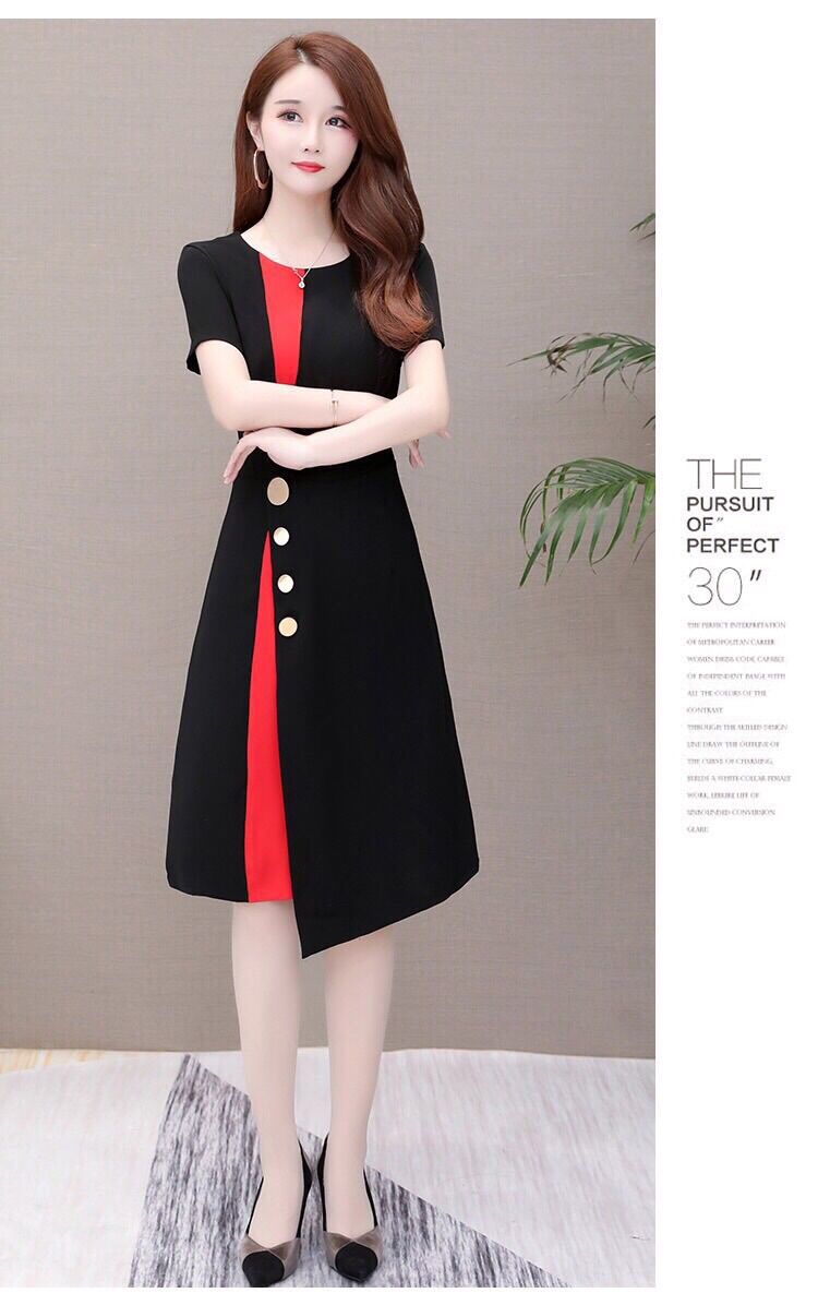 Đầm công sở đen phối đỏ S.MLSLXL