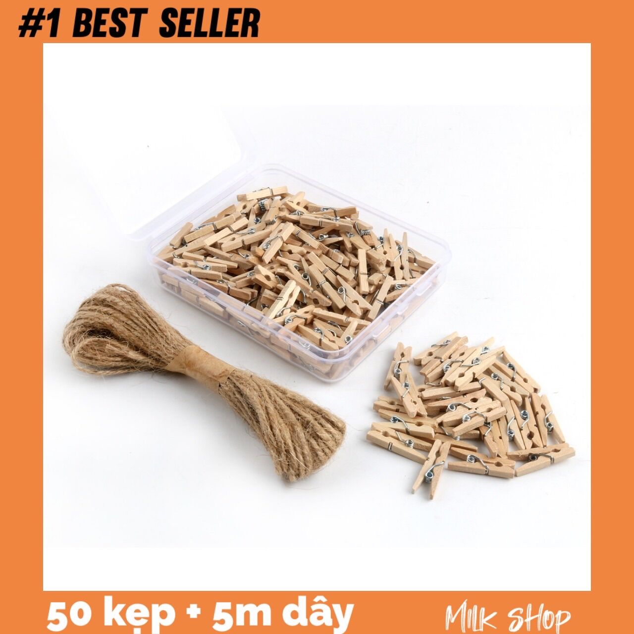 Bộ 50 kẹp gỗ kẹp ảnh tặng kèm 5m dây treo