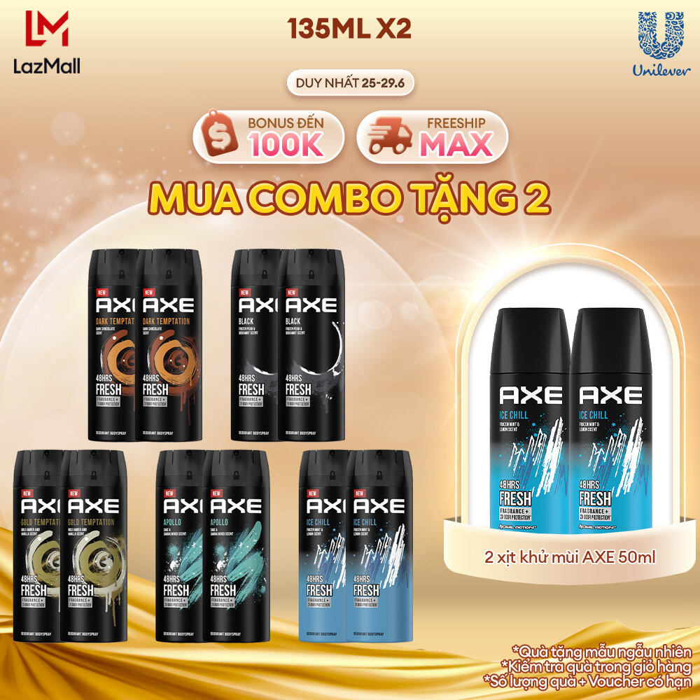 Combo 2 Xịt khử mùi Axe hương nước hoa dành cho nam 135ml body mist toàn thân