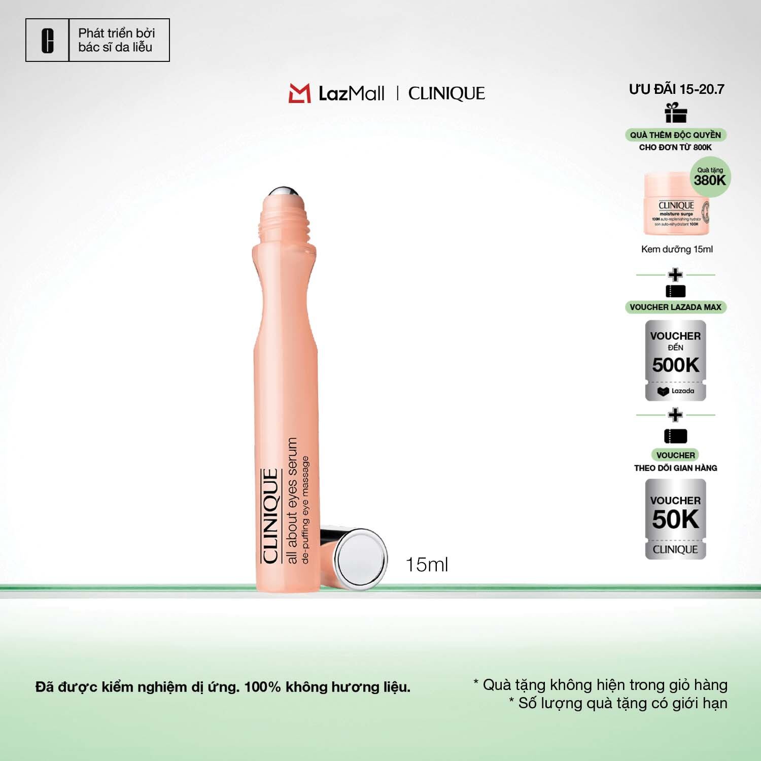 Tinh chất dưỡng mắt, giảm quầng thâm, bọng mắt Clinique All About Eyes Serum De-Puffing Eye Massage 15ml
