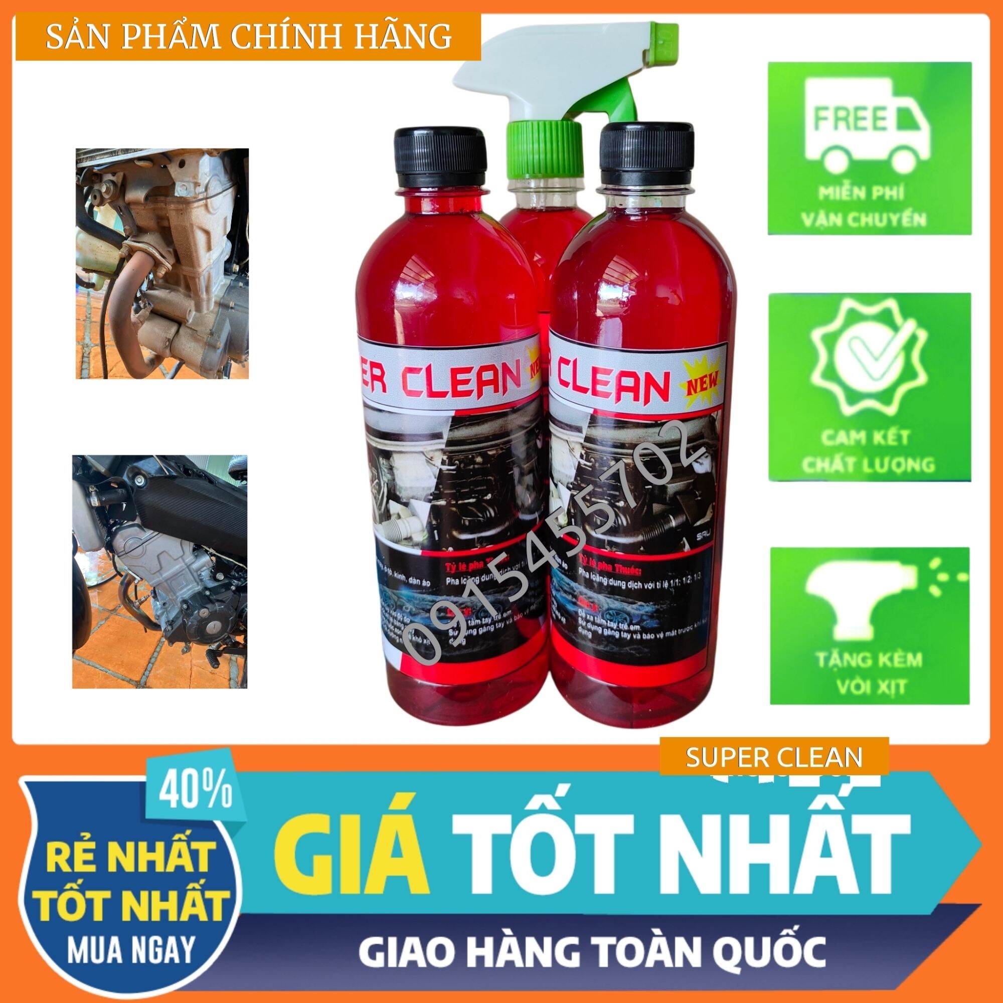 Combo 5 chai dung dịch tẩy rửa xe máy super clean new