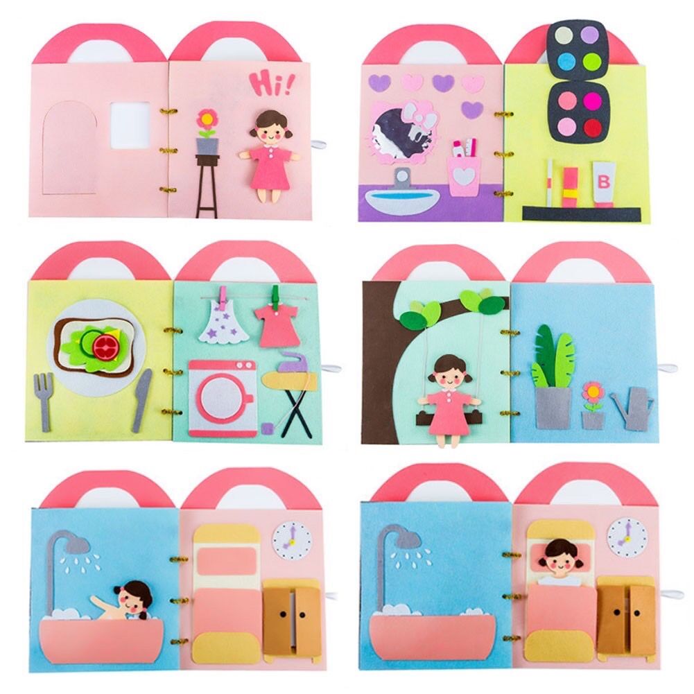 Bộ nguyên liệu và sách vải làm sẵn cho bé gái, sách vải búp bê bé gái