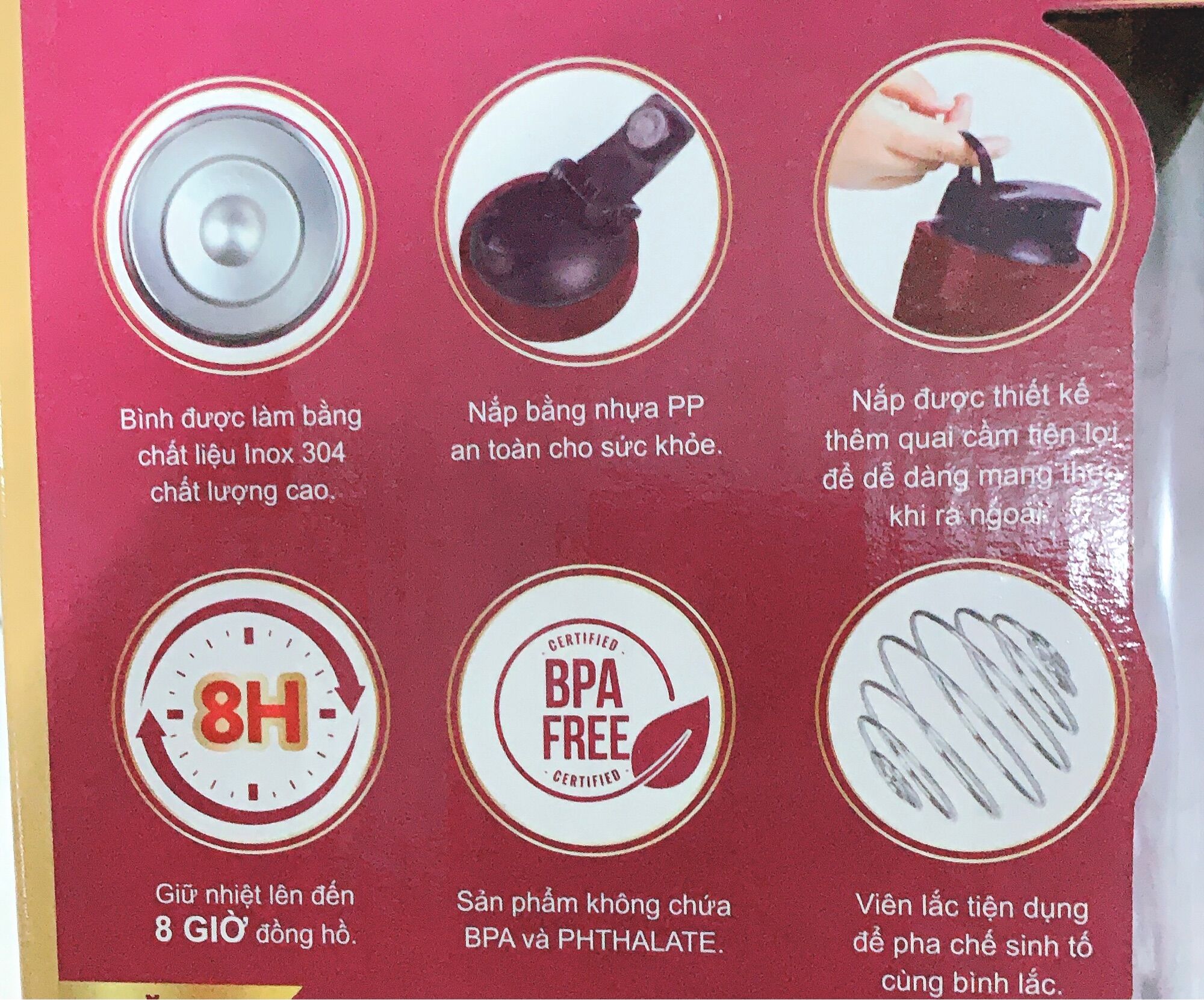 Bình (kèm Quả lắc)giữ nhiệt cao cấp Luminarc Glucerna (km)( Non BPA&PHTHALATE)