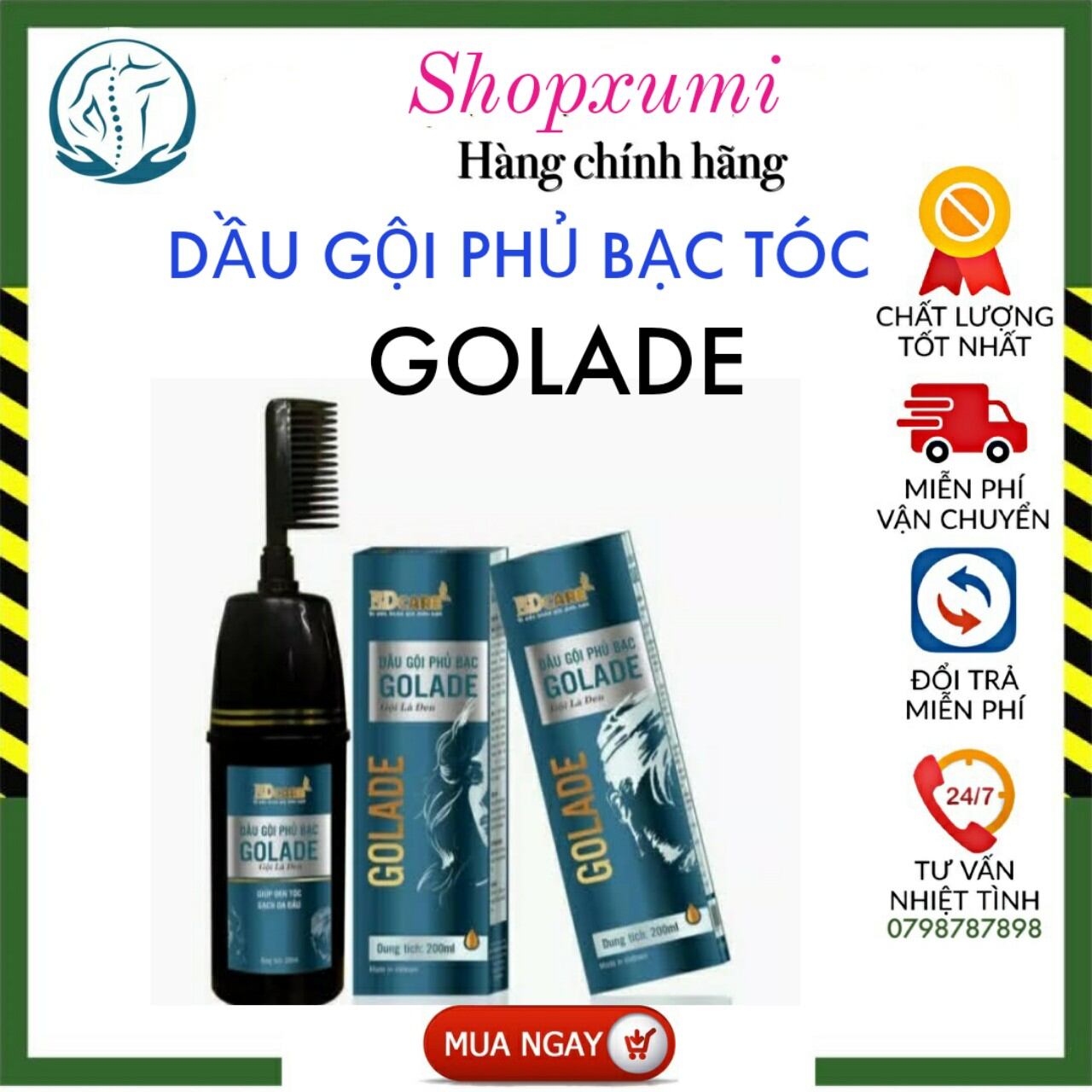 Dầu gội phủ bạc tóc 200ml GOLADE BDCARE gội là đen, cho da đầu nhạy cảm Shopxumi phân phối sản phẩm chính hãng