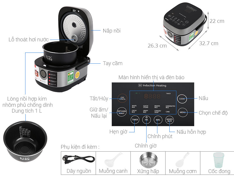 Nồi cơm điện cao tần Toshiba 1 lít RC-10IP1PV Hàng chính hãng