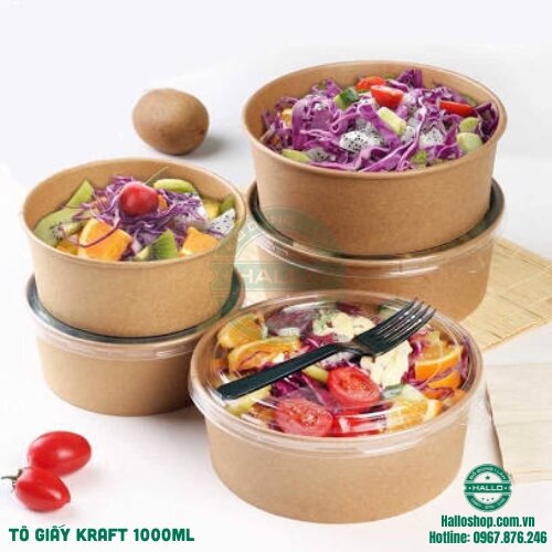 Set 50 Tô giấy kraft 1000ML - tô giấy đựng bánh bông lan trứng muối