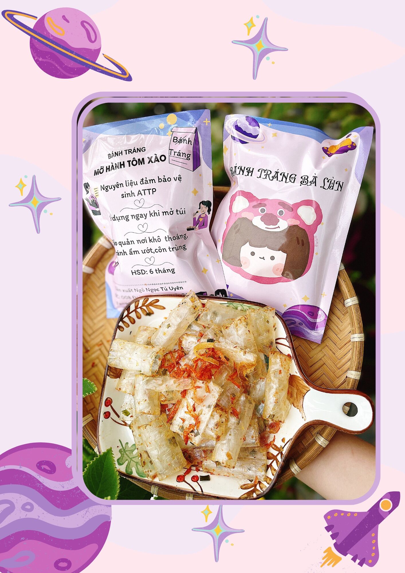 Bánh tráng mỡ hành tôm xào