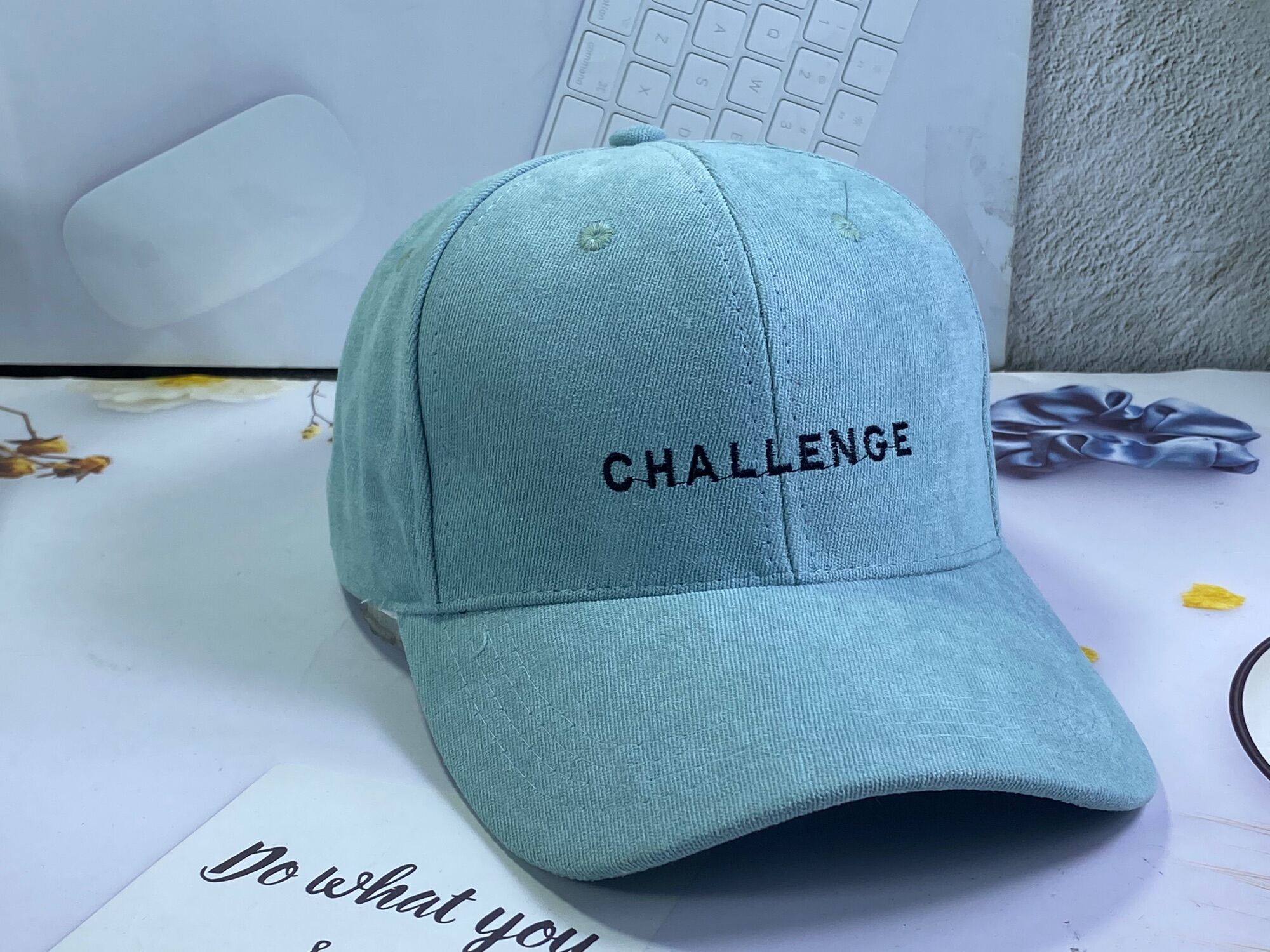 Mũ lưỡi trai nhung nam nữ - nón kết thêu CHALLENGE chữ hàn quốc unisex