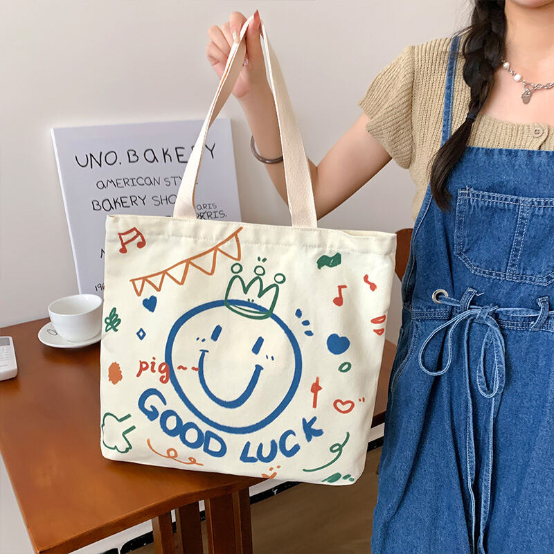 Túi Vải Canvas Dung Tích Lớn Cho Nữ Túi Xách Học Sinh Túi Vải Túi Xách Đi Làm Túi Tote Khóa Kéo Túi 
