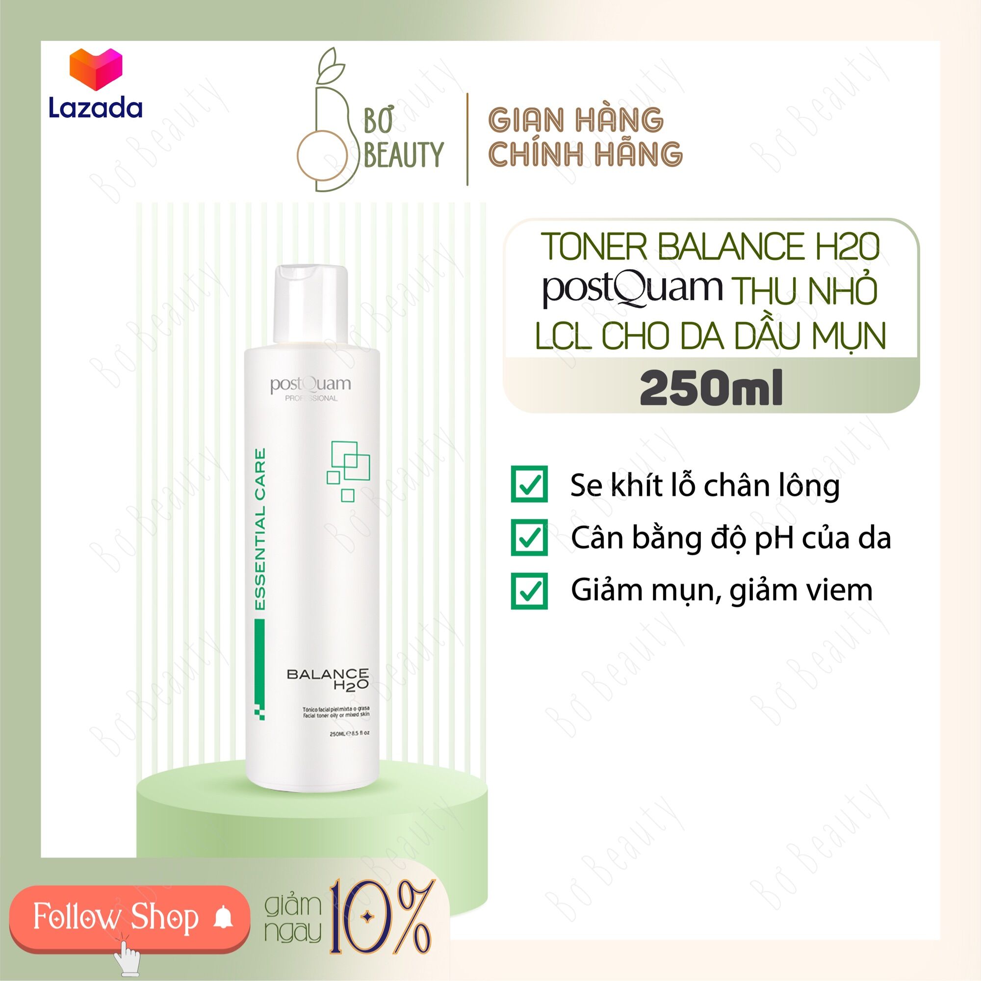 Toner postquam balance h2o thu nhỏ lỗ chân lông dành cho da dầu mụn 250ml