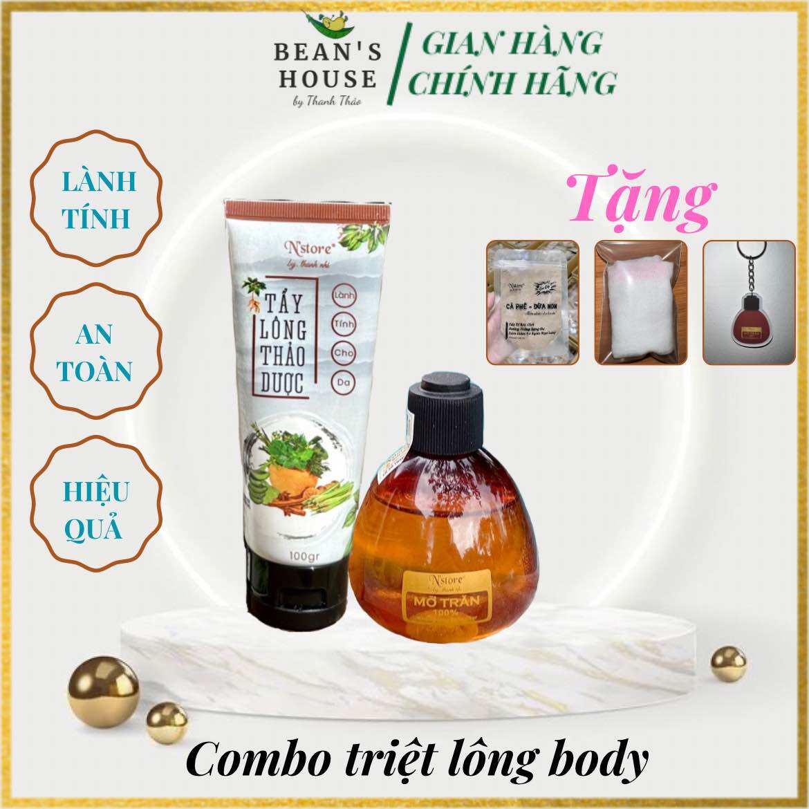Combo triệt lông body Mỡ trăn nguyên chất N’store, kem tẩy lông thảo dược
