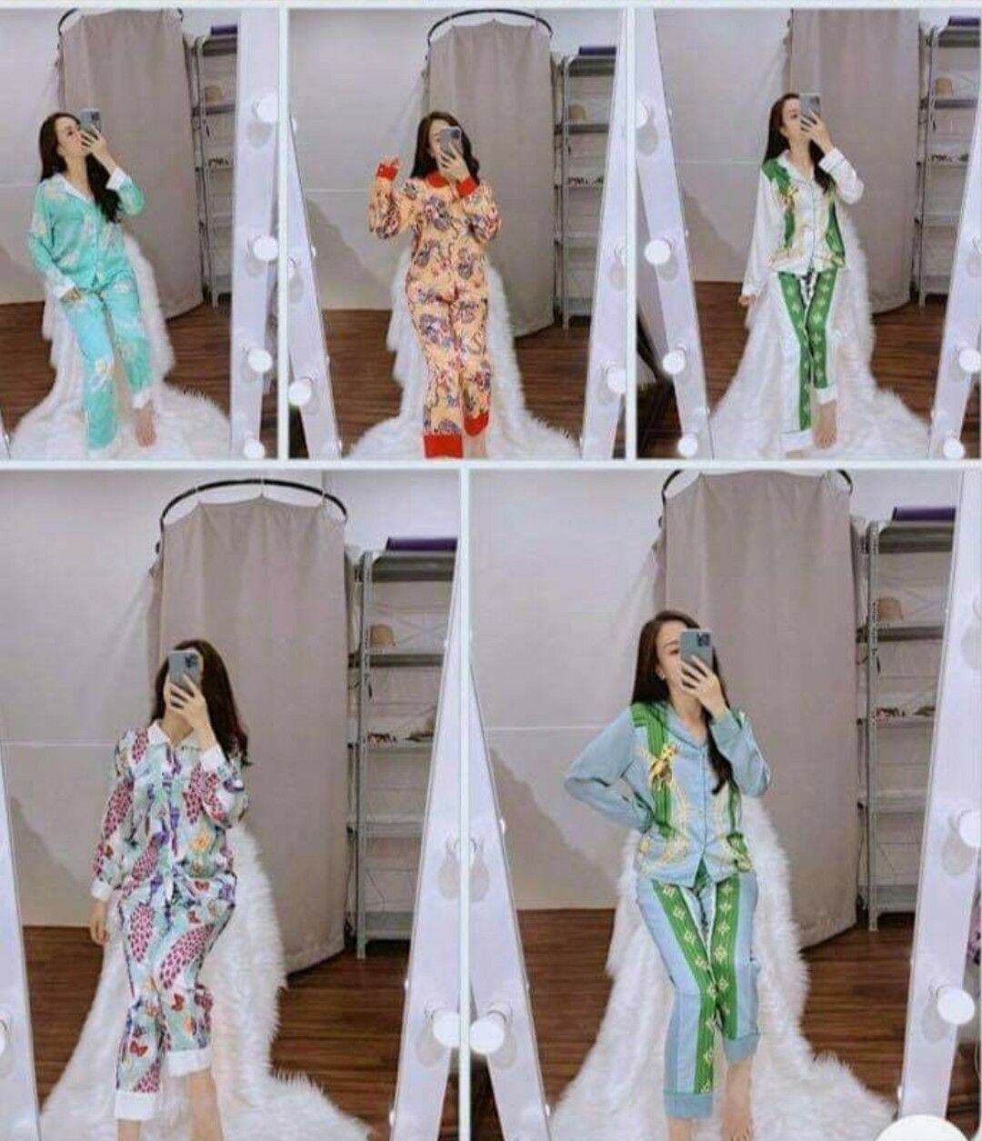 Bộ pijama lụa Satin tay dài chất mềm mịn và mát size dưới 65kg