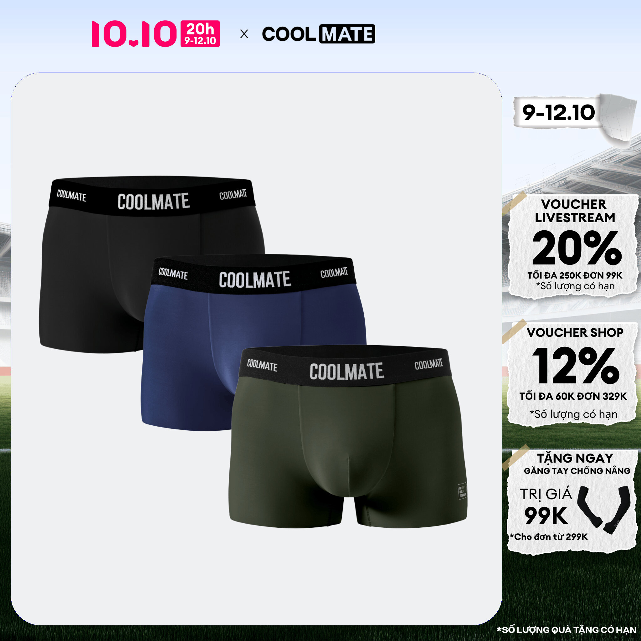 [CHỈ 20H 9-12.10 TẶNG QUÀ ĐƠN TỪ 299K]Combo 3 quần lót Trunk Excool Clean Cut mát mẻ, co giãn, siêu thấm hút Coolmate