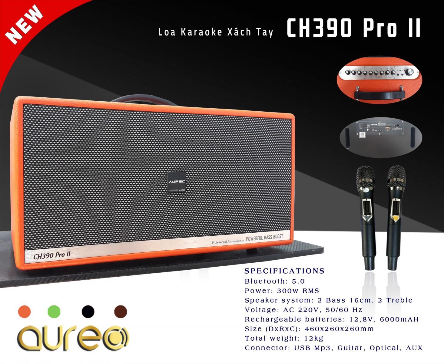 Loa karaoke xách tay chính hãng AUREC CH390Pro II Loa 2 đường tiếng, 2