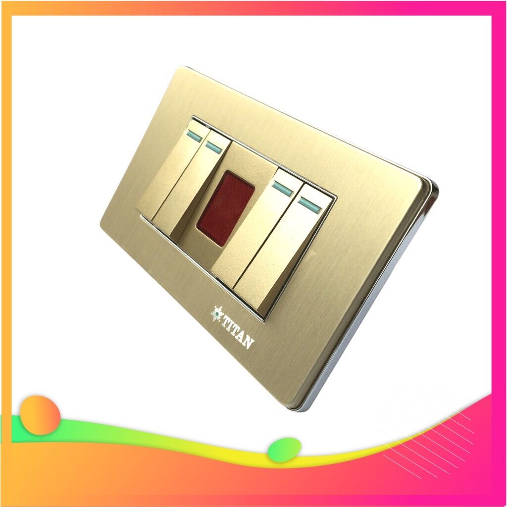 Mặt 4 công tắc 1 chiều có đèn báo titan gild