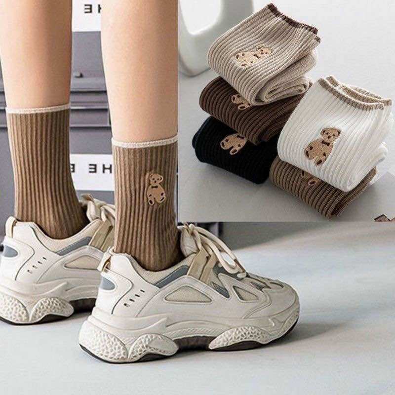 Sét 10 đôi Tất cổ Cao nữ Mivino tất trơn len gân Hàn Quốc cực xinh