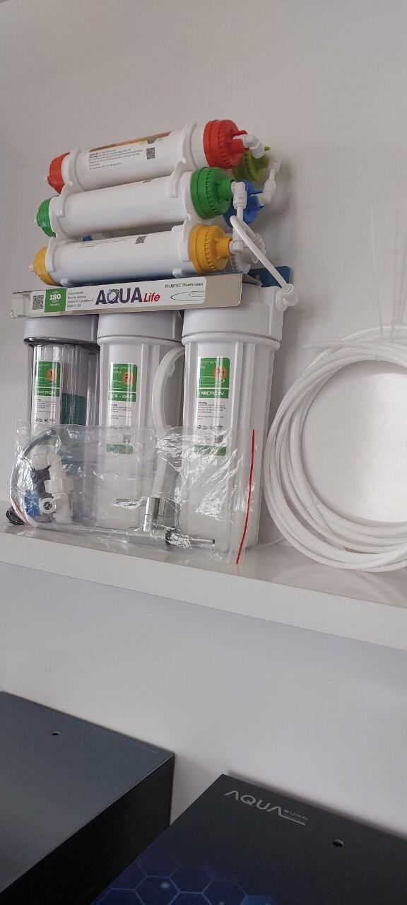 Bộ lọc nước uống Nano không nước thải- Aqualife 9 cấp lọc.l, ly 2 ron organic-  vòi, van, dây cấp, tay mở đầy d8u3