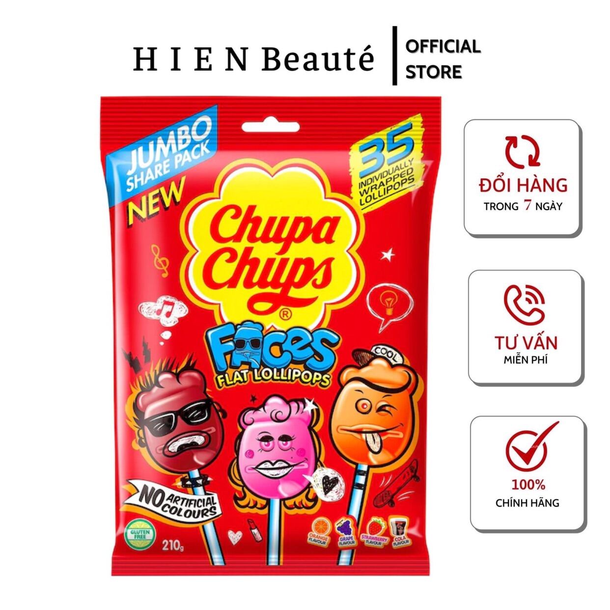 Kẹo Chupa Chups Faces Flat Lollipops 35 Pack - Úc