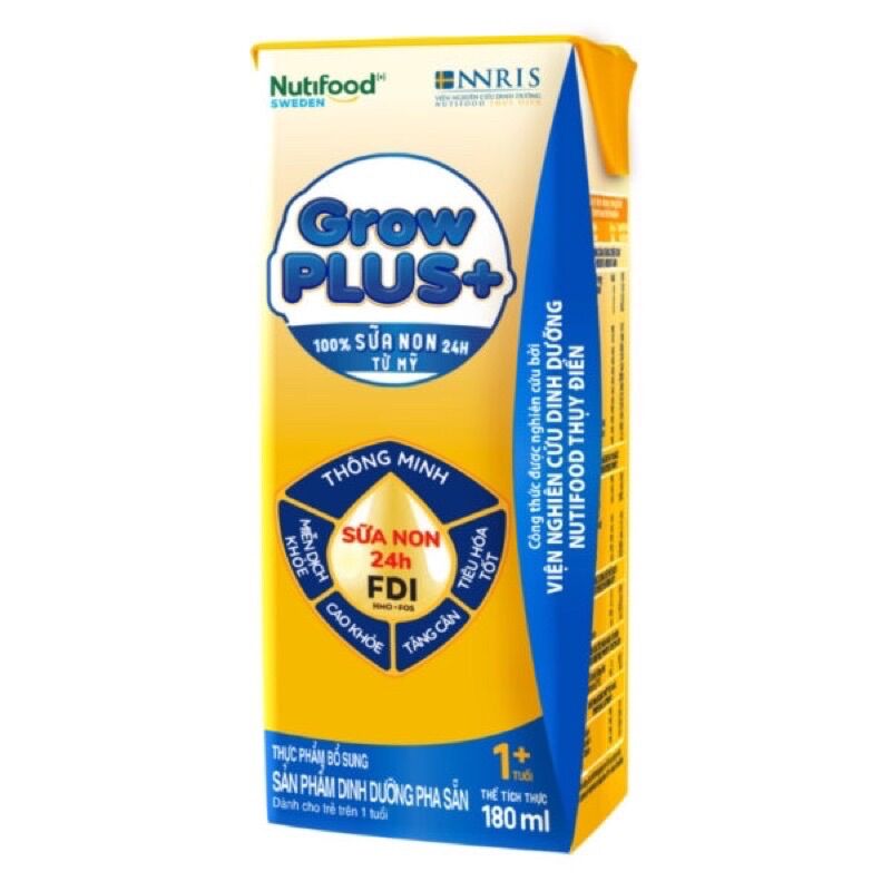 Lốc 4 hộp sữa bột pha sẵn Nuti Growplus vàng 180ml