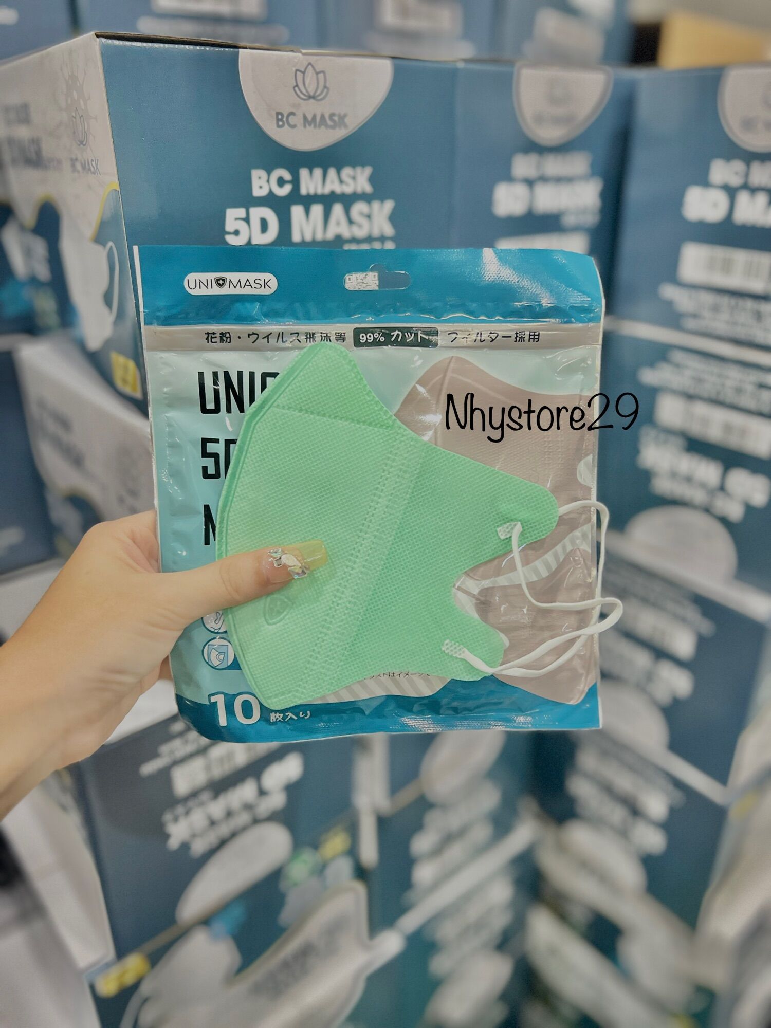 Thùng 100c khẩu trang 5d màu xanh mint