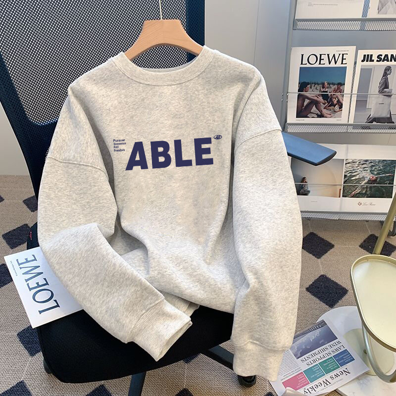 Áo Thun Dài Tay Thường Ngày Rộng Rãi Cho Nam Mùa Xuân Thu Áo Khoác Ngoài Phong Cách Hàn Quốc Cho Cặp Đôi Áo Nỉ in Họa Tiết Cotton Polyester