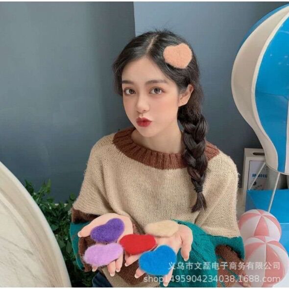 Kẹp tóc lông thỏ hình trái tim kẹp mái dễ thương