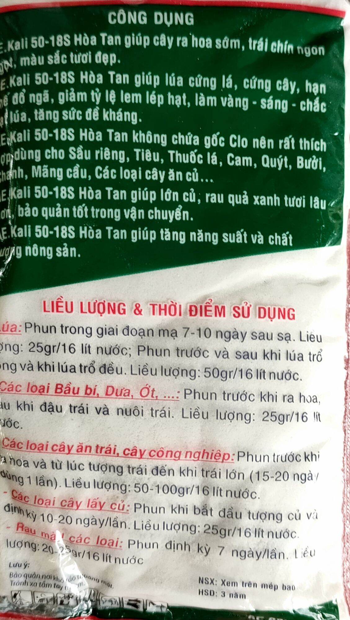 Phân bón lá, Kali hoà tan 50 18s, 100gr