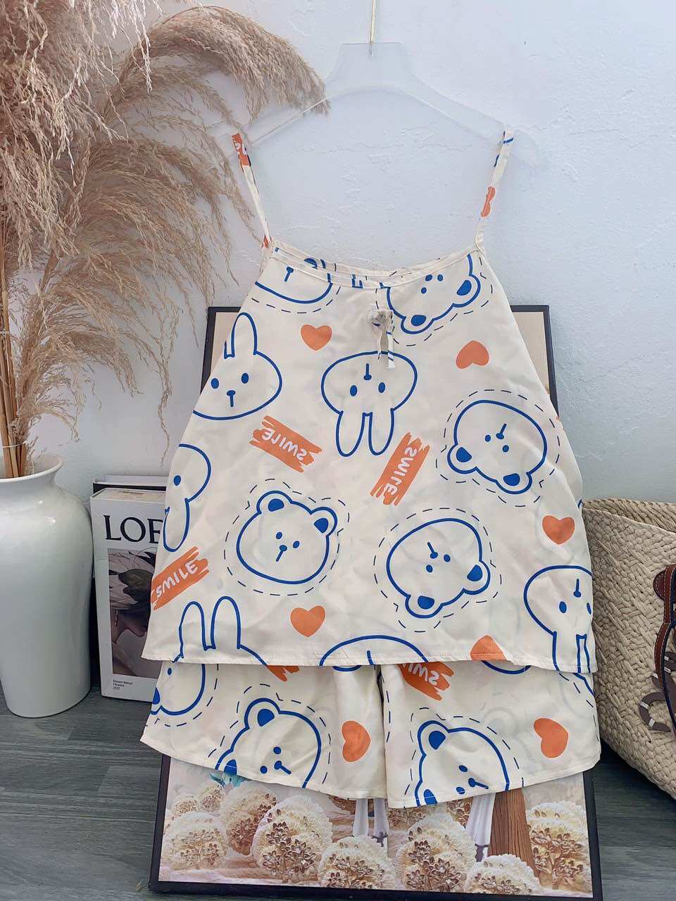 Đồ bộ hai dây lanh tole mặc nhà cực mát