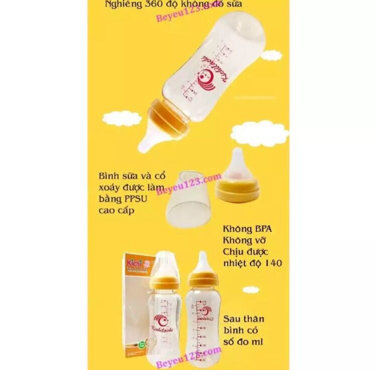 ( Tặng kèm núm ti)- Bình sữa kichilachi cổ hẹp 270ml chính hãng