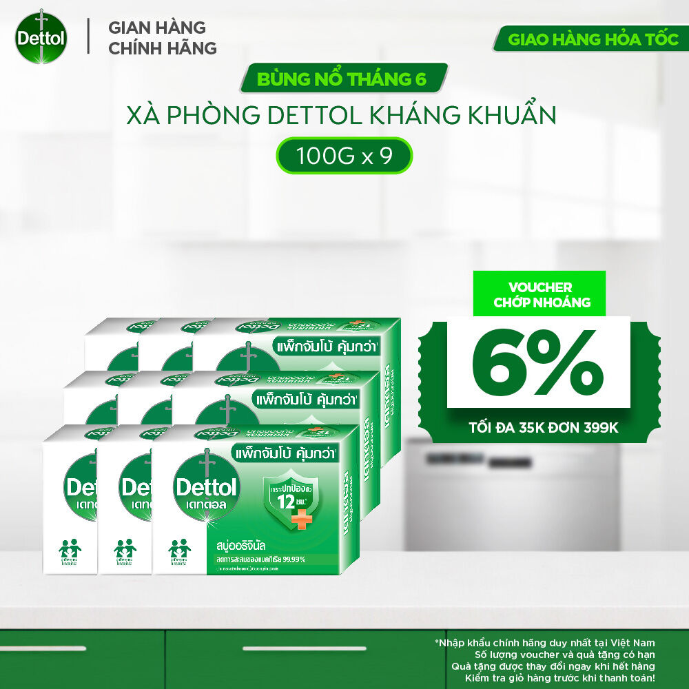Combo 9 xà phòng Dettol kháng khuẩn hương tinh dầu thông 100g