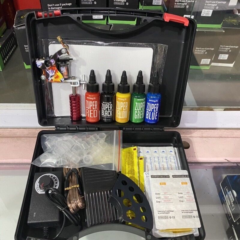 Combo 1 máy xăm kèm 5 mực xăm lên da 899k