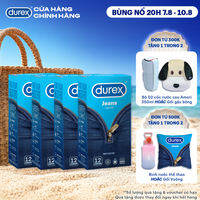 Combo 4 Bao cao su Durex Jeans cơ bản, bôi trơn, size 52.5mm, hộp 12 bao
