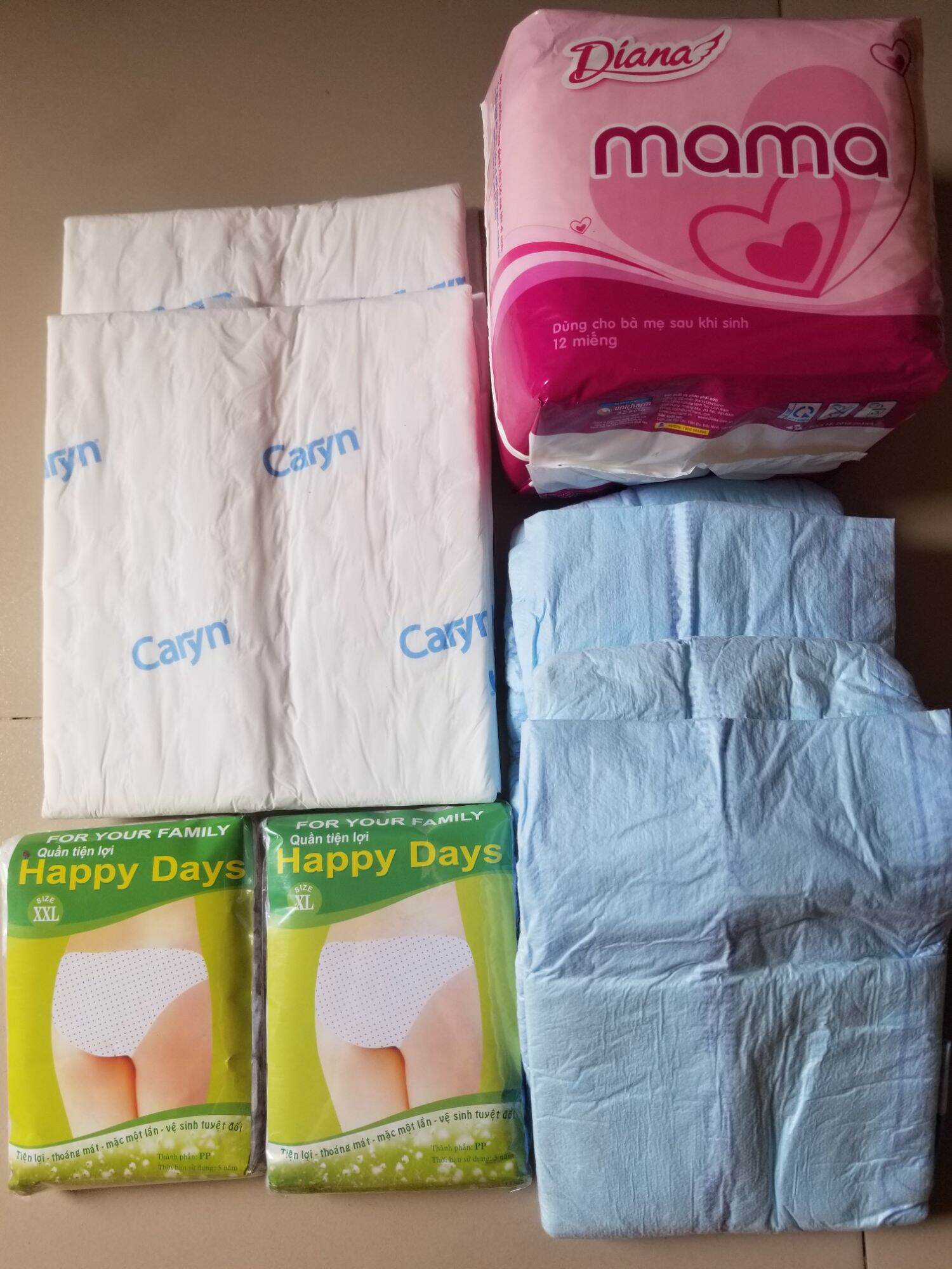 Combo cho mẹ 10 quần giấy +1 mama+ 2 lót sản phụ +2 tã dán người già