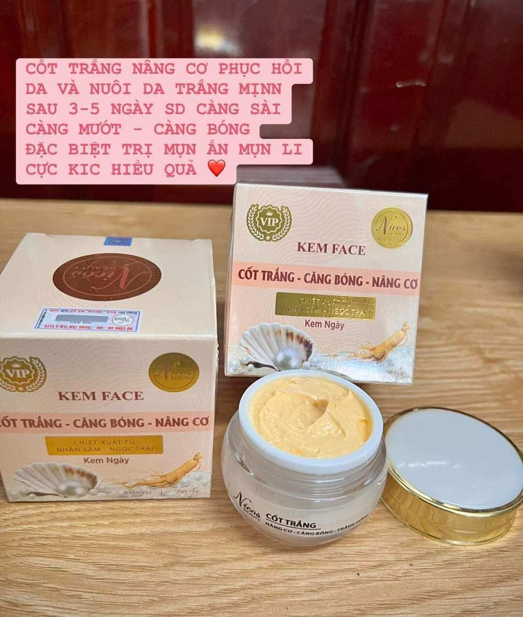 Kem face cốt trắng da nâng cơ nicos thanh nhi beauty mẫu mới 15g