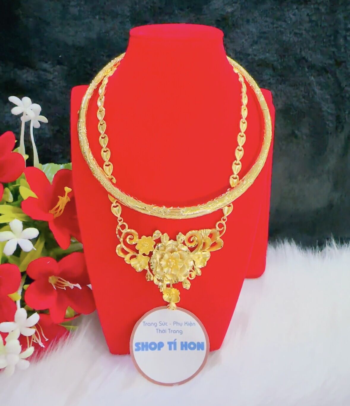 Set bộ vàng cưới cô dâu mạ vàng 24k cao cấp ( gồm 2 kiềng 1 dây )
