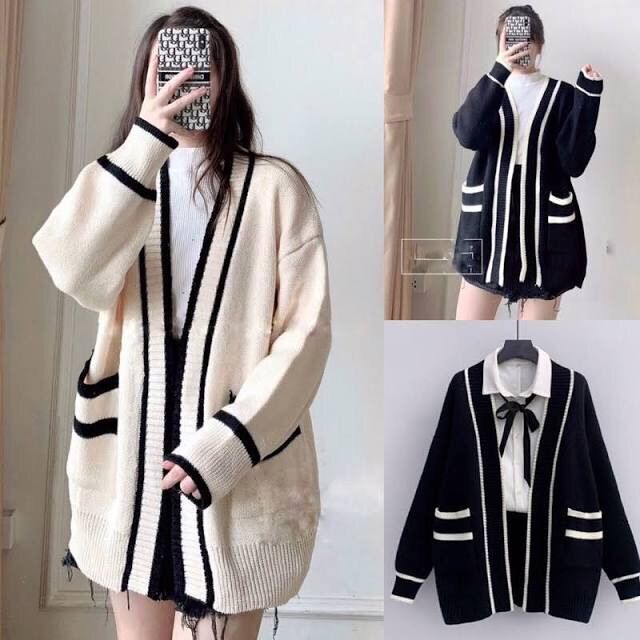 Áo khoắc cardigan viền đen trắng