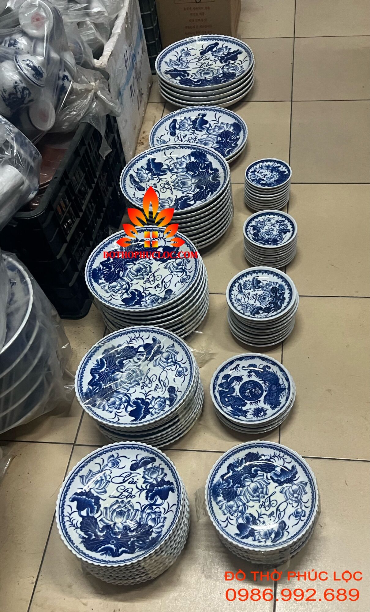 Đĩa thờ men lam, đĩa để để hoa quả: 10-12-14-16