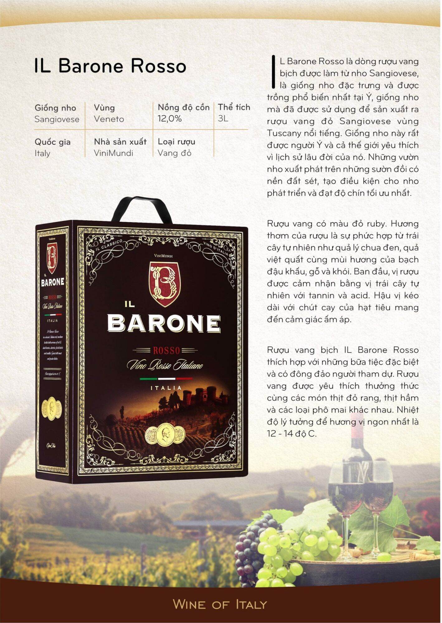 Vang Bịch Ý Il Barone 3L - Vị Ngọt