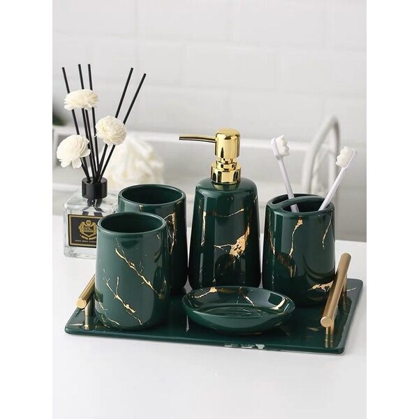 Bộ đồ dùng nhà tắm 6 món vân đá cao cấp
