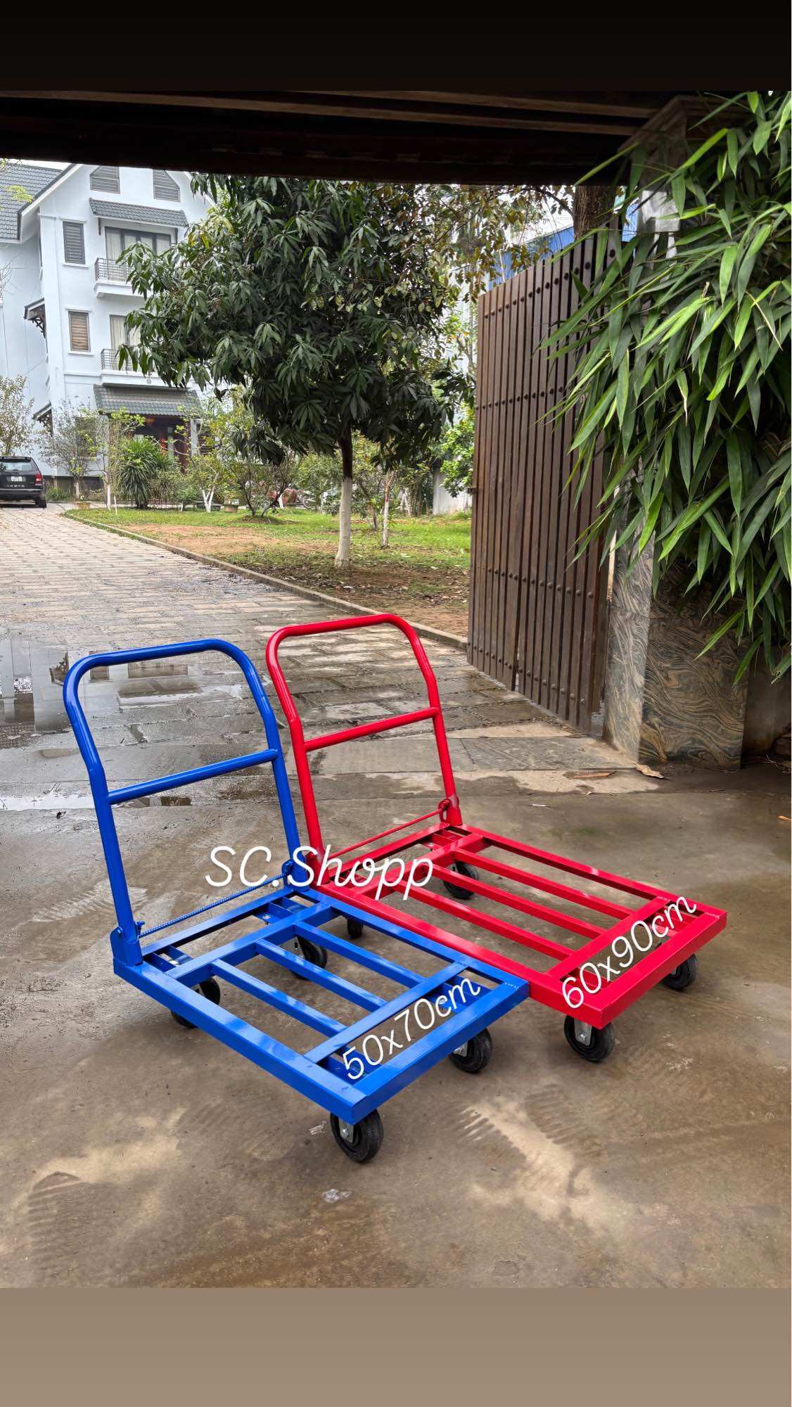 Xe đẩy hàng 4 bánh gấp gọn kích thước 50x70cm và 60x90cm.Xe đẩy hàng gấp gọn tải trọng 300kg