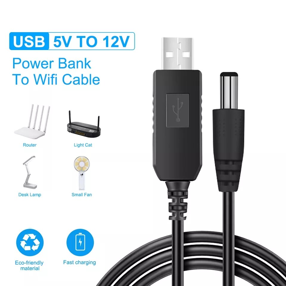Cáp chuyển đổi điện USB 5V sang 12V (dùng cho Camera, bộ phát Wifi - mất điện vẫn có Wifi)