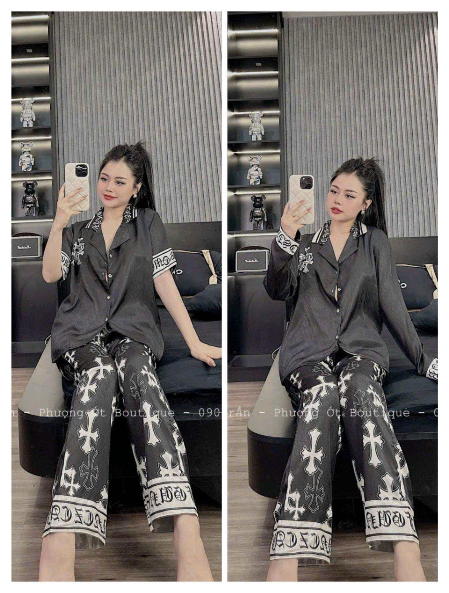 Đồ Bộ Mặc Nhà Pijama Lụa Xước Thiết Kế