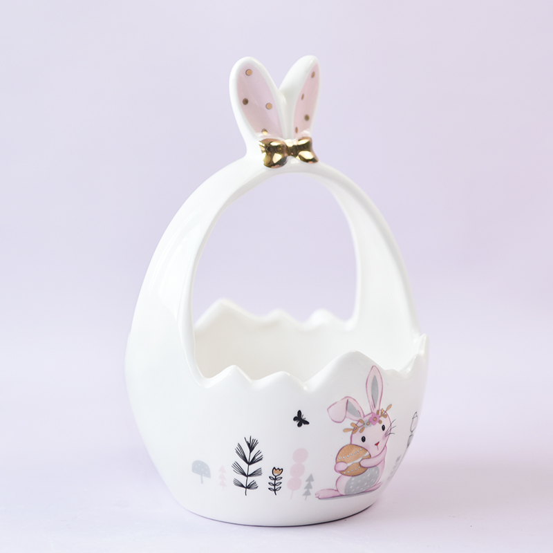 Ceramic Easter Bunny Basket Adorable Design