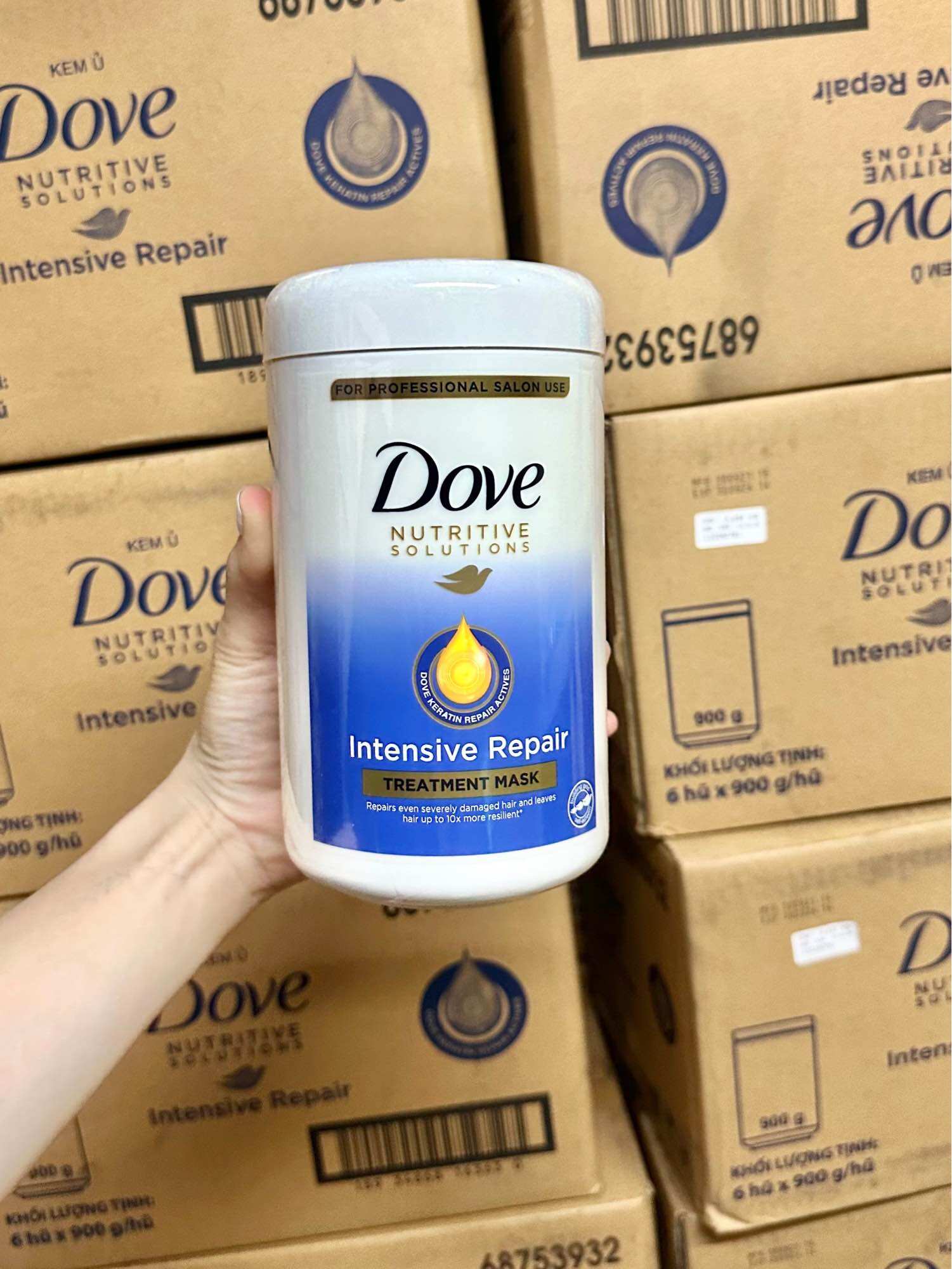 Hấp dầu, Kem ủ tóc phục hồi tóc hư tổn Dove chuyên dụng cho Salon 900ml