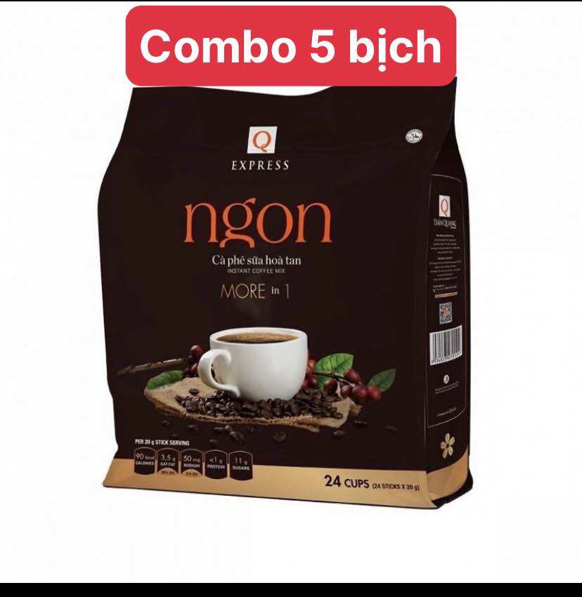 Combo 5 bịch cà phê sữa trần quang bịch 24 gói nhỏ *20g