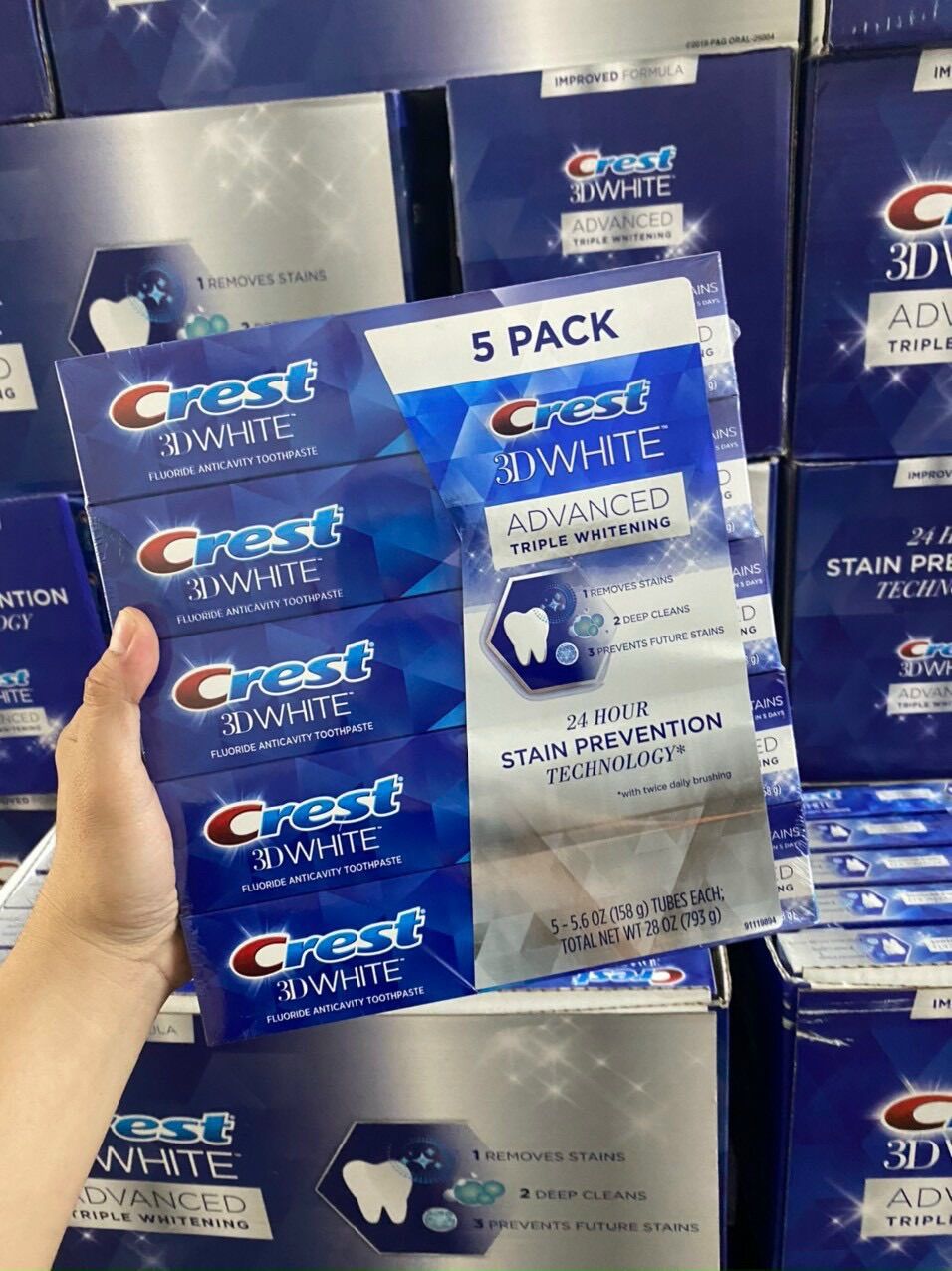 Kem đánh răng crest 3d white date 10/2023 advanced triple whitening 158gr - eds hàng mỹ - lốc 5 hộp