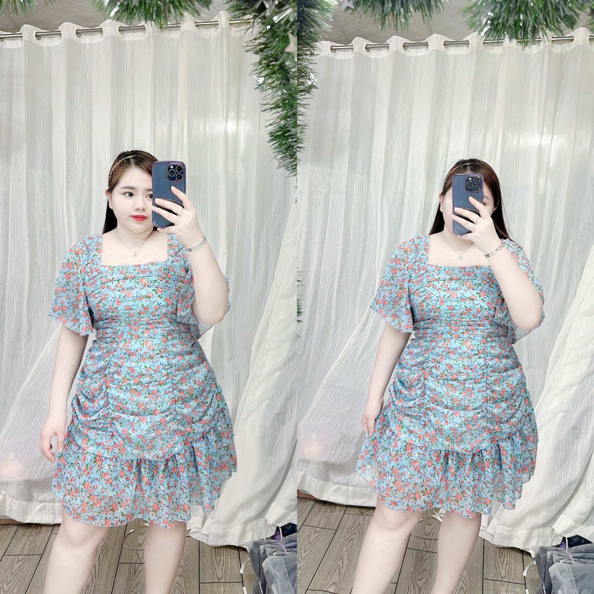 [Bigsize 60-85kg]Đầm nhún voan tay loe