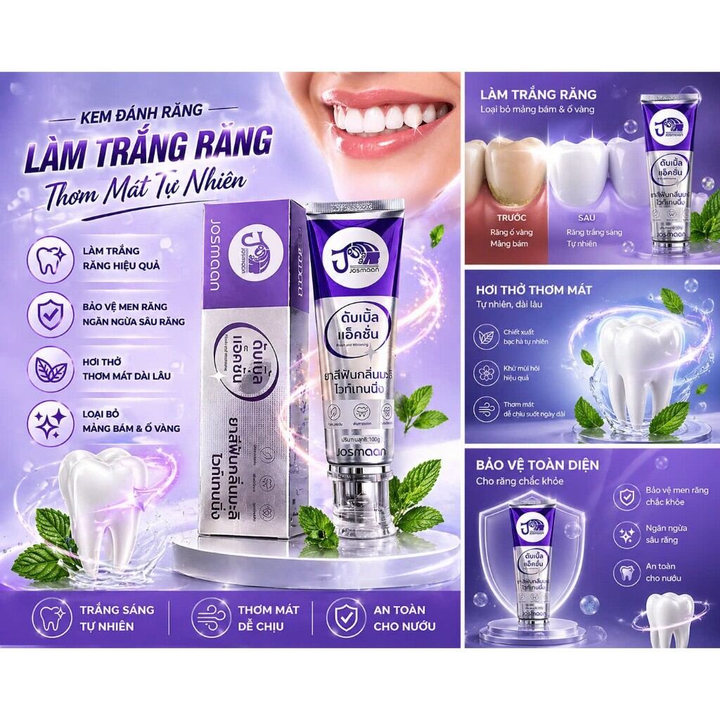 Kem Đánh Răng - JASMEEN Làm Trắng Răng loại bỏ cao răng hôi miệng tẩy ố vàng -100g Kem đánh răng Jasmeen - Đến từ Thái Lan