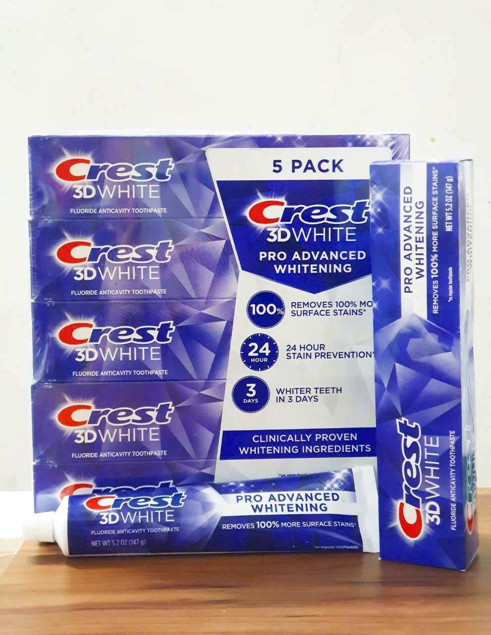 Kem đánh răng crest 3D white advanced 147g date 2027 sét 5 cây