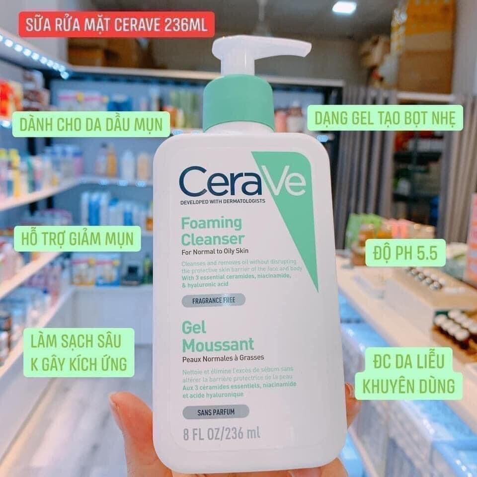 [Bản Pháp] Sữa rửa mặt dịu nhẹ CeraVe da dầu/da khô 236ml